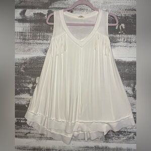 Flowy White V-Neck Fringe Trim Tank Top